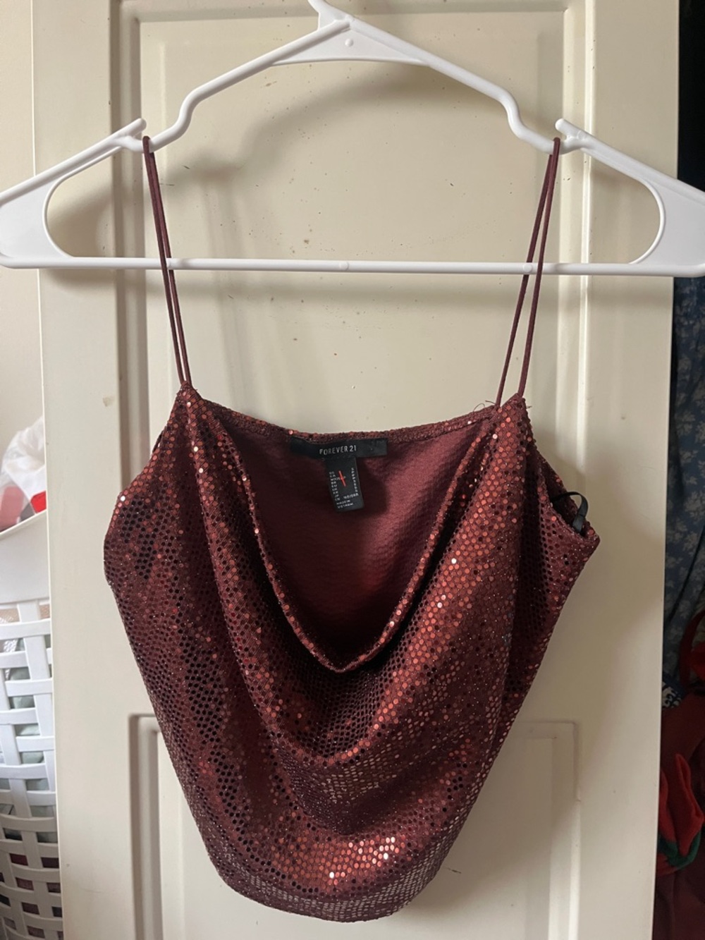 Forever 21 Wine Red Sequin Cowl Neck Spaghetti Strap Tank